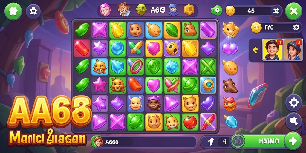 Screenshot gameplay AA666 menunjukkan kombinasi permata yang cerah dan mendebarkan.