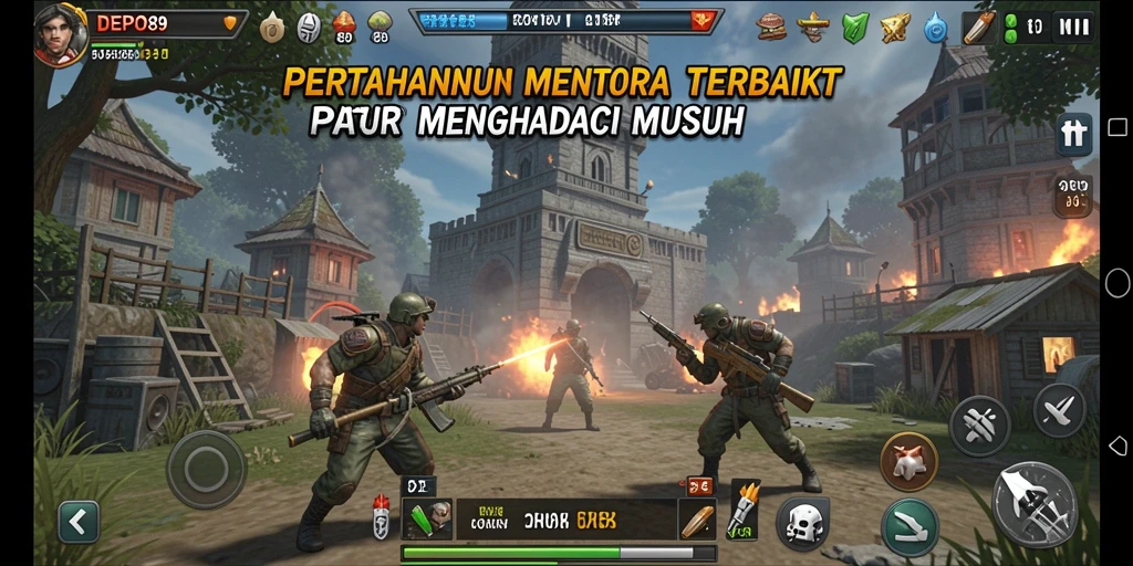Tangkapan layar DEPO89 menampilkan aksi intens dalam permainan Tower Defense.