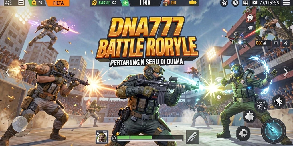 Screengrab utama DNA777 menampilkan aksi menegangkan dalam pertempuran Battle Royale.