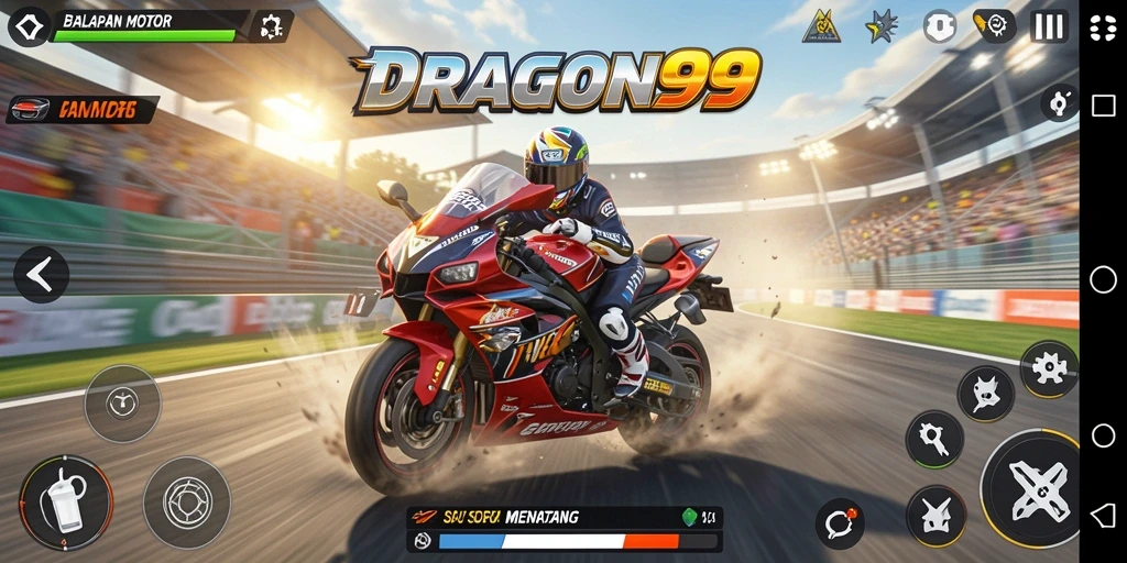 Tampilan gameplay balapan motor di DRAGON99 yang mendebarkan.