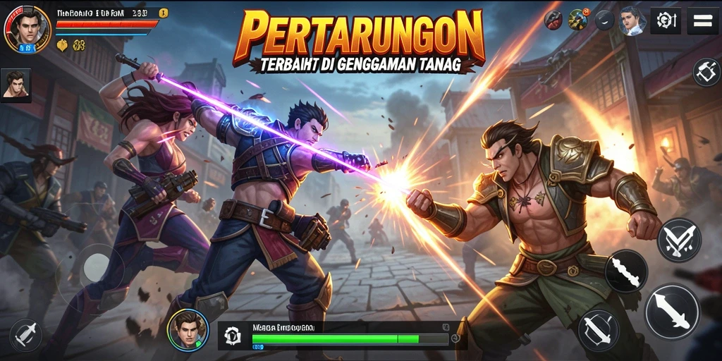 Tangkapan layar utama dari gameplay Fighting di FO8 menunjukkan pertarungan intens.
