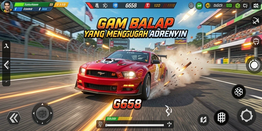 Screenshot gameplay G668 menampilkan balapan seru di lintasan menantang.