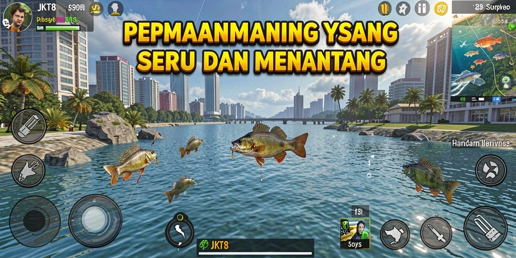 Tampilan gameplay memancing yang menantang dan menarik di JKT8.