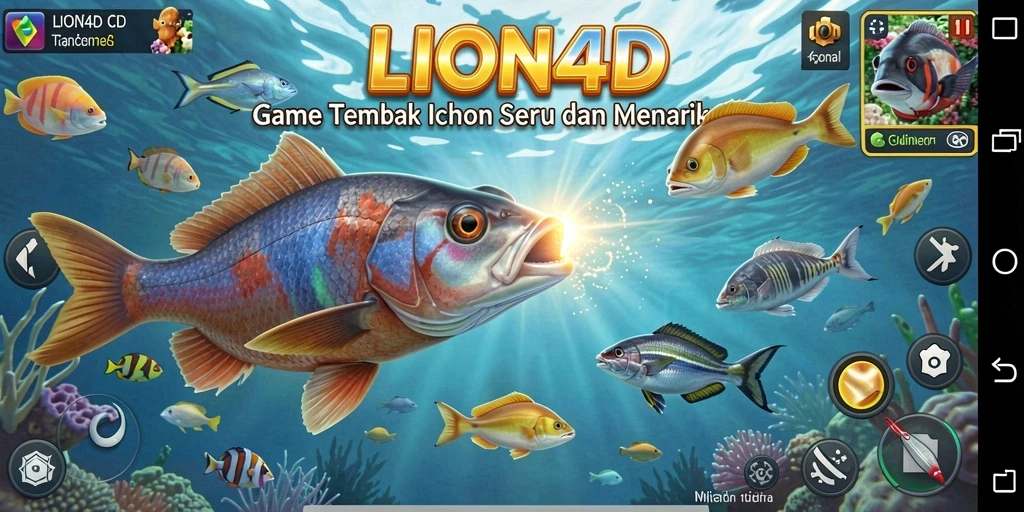 Tampilan gameplay LION4D dengan aksi menembak ikan yang seru.