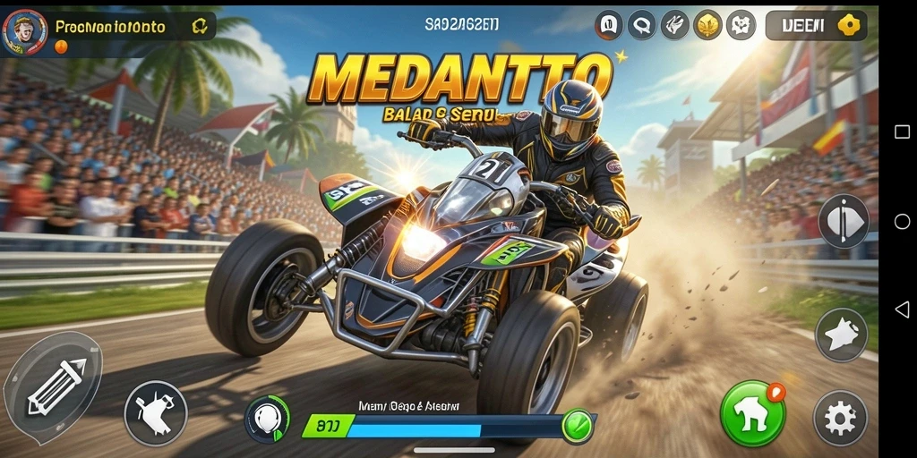 Tampilan gameplay MEDANTOTO dengan aksi balap yang mendebarkan.