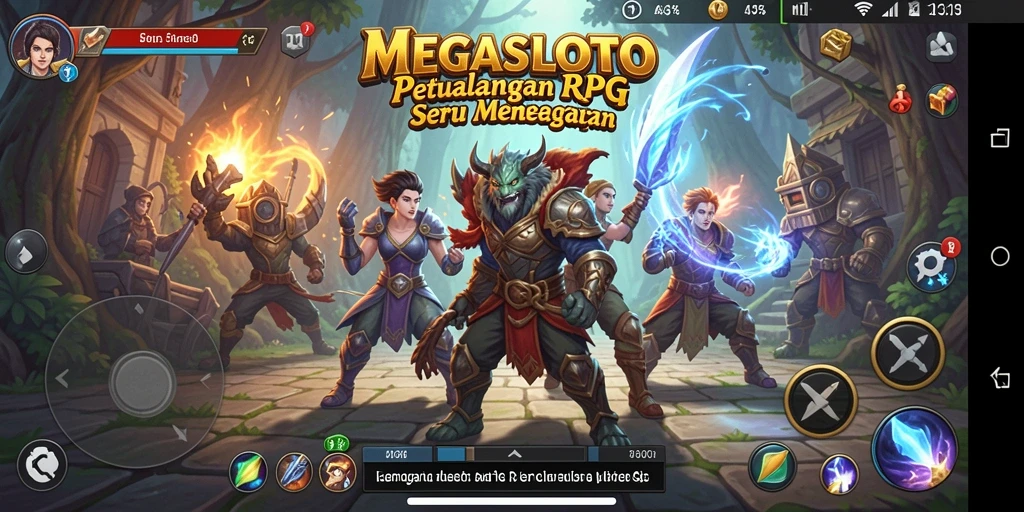Screenshot gameplay MEGASLOTO menampilkan momen seru pertarungan RPG.