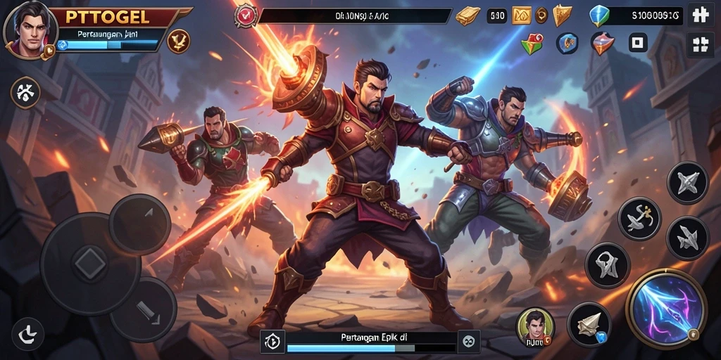 Tangkapan layar gameplay PTTOGEL menampilkan aksi pertarungan yang mendebarkan.