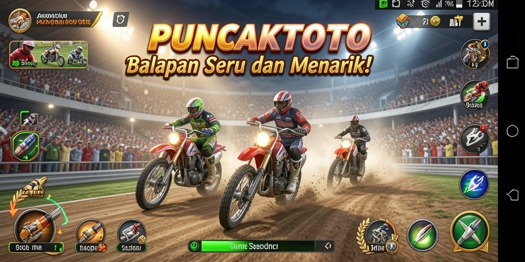 Screenshot gameplay PUNCAKTOTO menampilkan aksi balapan yang mendebarkan.