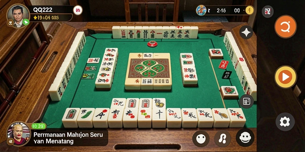 Screenshot gameplay QQ222 menunjukkan aksi Mahjong yang seru dan interaktif.