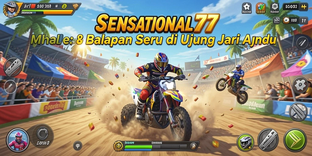 Screenshot SENSATIONAL77 menampilkan mobil balap dalam aksi di lintasan.