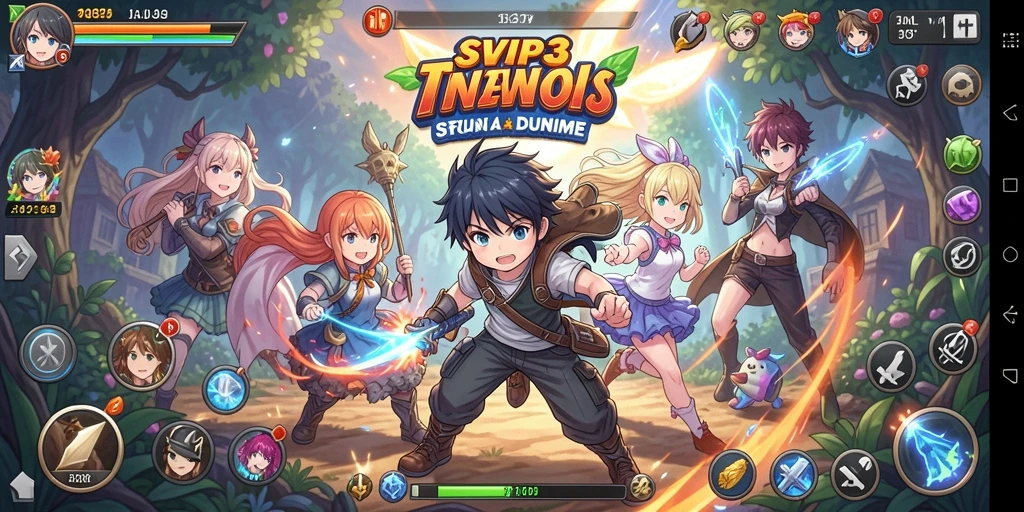 Tangkapan layar gameplay <strong>SVIP3</strong> yang menampilkan karakter Anime dan pertarungan seru.